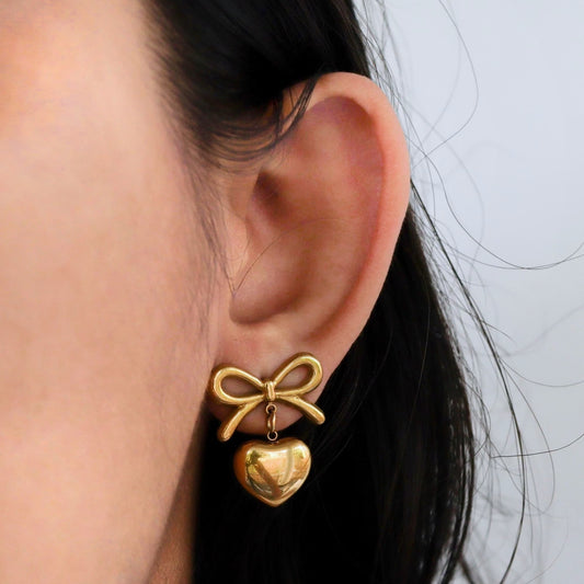 Amiee Bow Heart Drop Earrings - HLE001